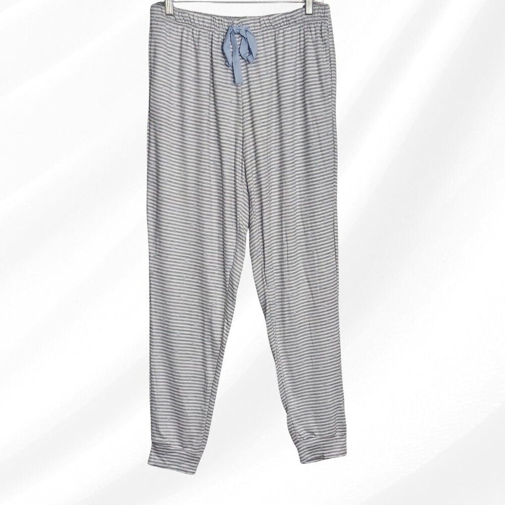2/$30 Rene Rofe Grey Stripe Blue Stars Pajama Pants Womens Size L NWOT